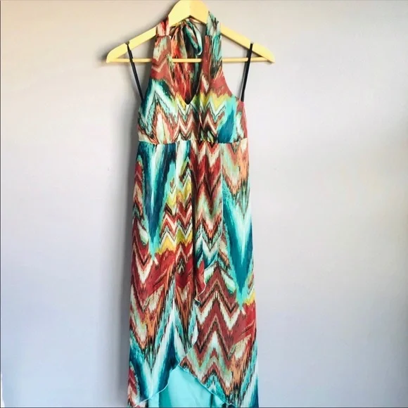 Cynthia Rowley | Dresses | New Cynthia Rowley Aztec Chevron Print Chiffon  Halter Hi Low Aqua Dress Size 4 | Poshmark